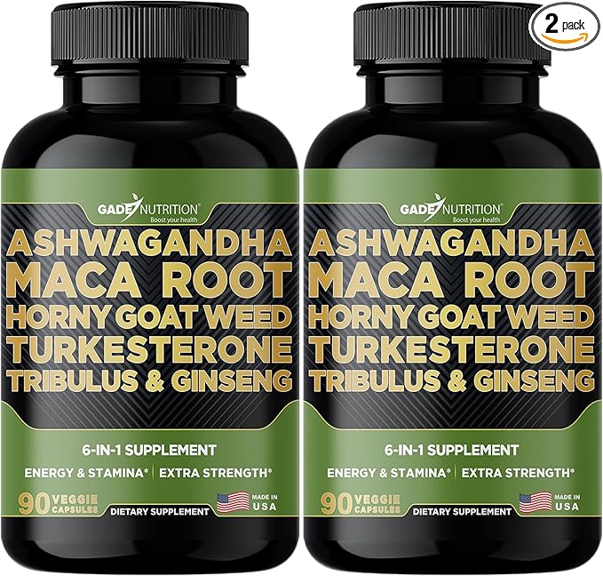 Gade Nutrition Ashwagandha with Maca Root, Horny Goat Weed, Turkesterone Supplement, Tribulus Terrestris, Panax Ginseng Pack of 2