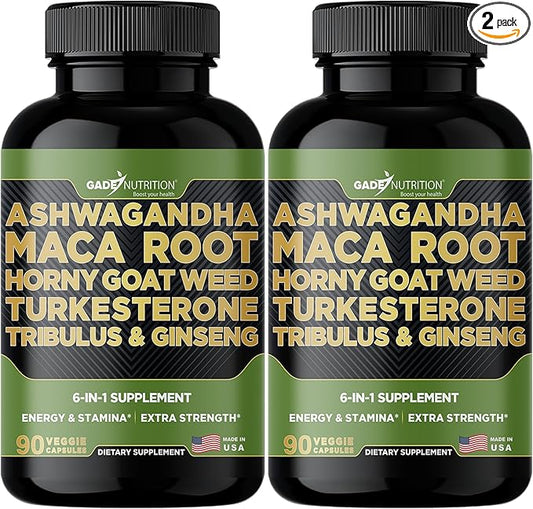 Gade Nutrition Ashwagandha with Maca Root, Horny Goat Weed, Turkesterone Supplement, Tribulus Terrestris, Panax Ginseng Pack of 2