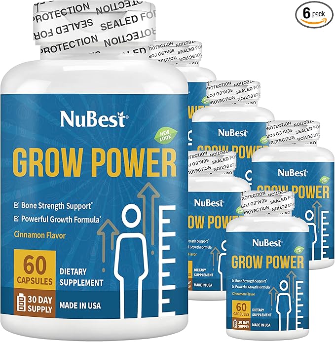 NuBest Grow Power - Powerful Supplement for Age 10+ & Teens - Supports Bone Strength, Stronger Bone and Overall Health with Calcium, Vitamin D3, Phosphorus, Magnesium, Zinc & More - 6 Pack