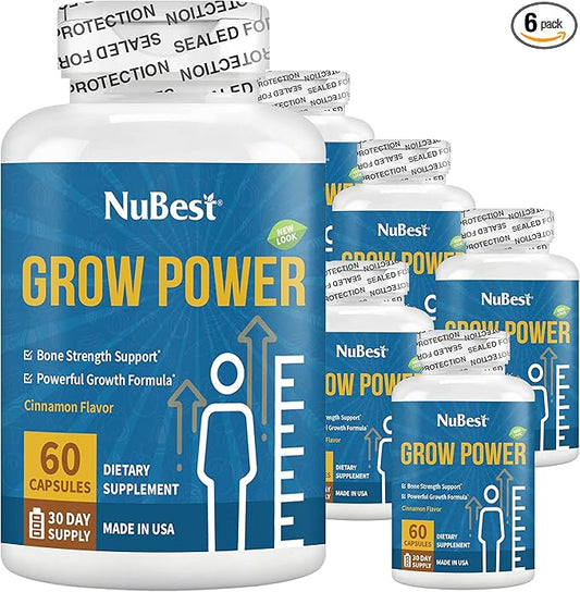 NuBest Grow Power - Powerful Supplement for Age 10+ & Teens - Supports Bone Strength, Stronger Bone and Overall Health with Calcium, Vitamin D3, Phosphorus, Magnesium, Zinc & More - 6 Pack