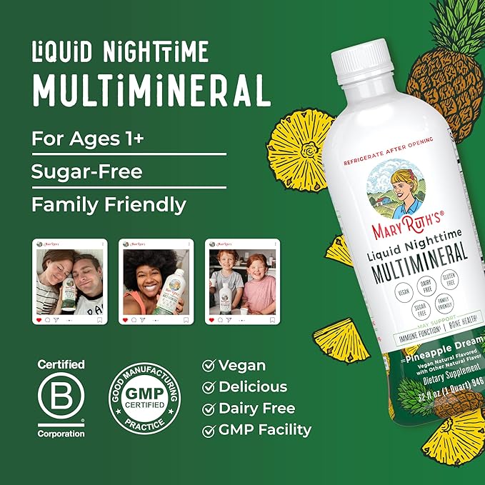 MaryRuth Organics Liquid Nighttime Multimineral | NO Melatonin | Magnesium Citrate | Calcium | Zinc | Vitamin D3| Available in 4 Flavors | Vegan | Sugar Free | Gluten Free | 32 Oz