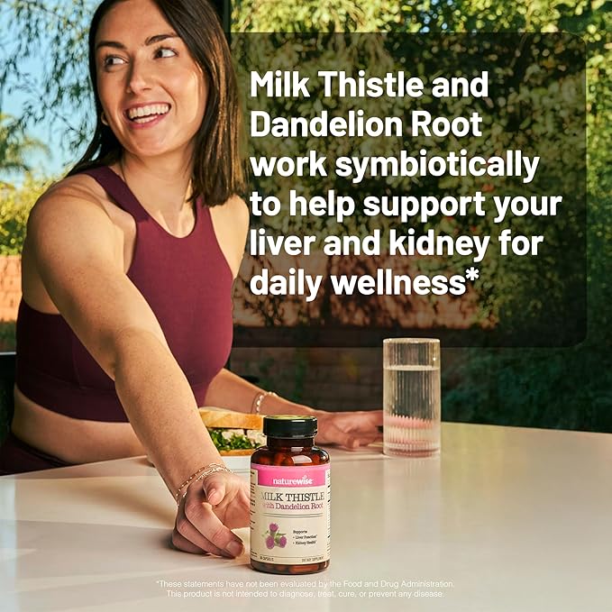 NatureWise Milk Thistle with Dandelion Root - Silymarin - Antioxidant Liver & Kidney Health Support Supplement - Vegan, Non-GMO, Gluten Free - 180 Count[180-Day Supply]