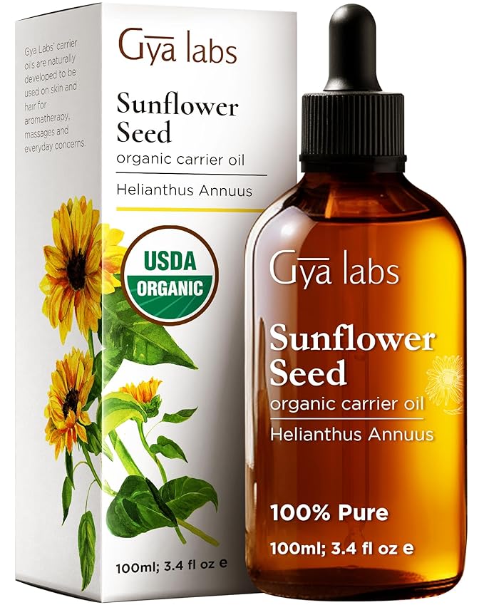 Gya Labs Organic Sunflower Oil for Skin - 100% Pure Natural Sunflower Seed Carrier Oil for Face, Hair, Scalp - Nourishing & Rejuvenating (3.4 Fl Oz)