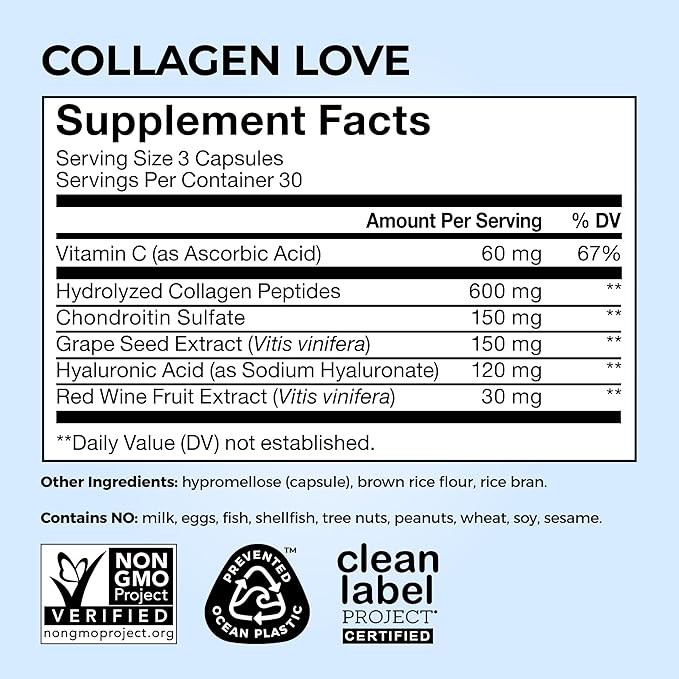 HUM Collagen Love Skin Supplement, Collagen Peptides Capsules with Hyaluronic Acid & Vitamin C, Supports Firm Skin & Helps Minimize Signs of Aging, Supplements for Women and Men, 90 Capsules