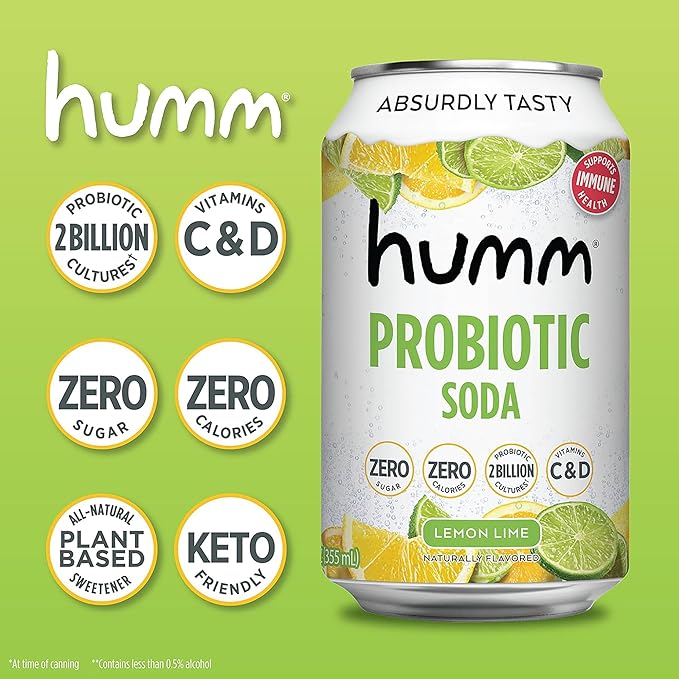 Humm Sparkling Probiotic Soda Variety Pack, Lemon Lime & Berry Cream, Zero Sugar, Zero Calorie, 2 Billion Probiotics, Vitamin C, D, and B12, 12 fl oz (12 Pack)