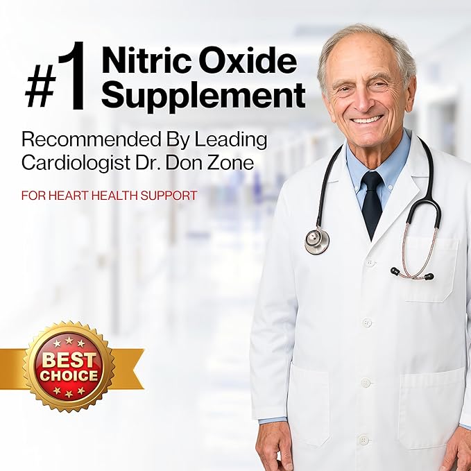 Nitric Oxide Booster Supplement with Magnesium, Zinc, Vitamin B12, Vitamin C & Vitamin D3 | 24-Hour Circulation Support, Energy Boost, Blood Flow & Heart Health | Vegan, Non-GMO (60 Count)