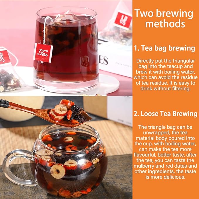 Ginseng Five Treasures Tea Kidney Tea - Kidney Cleanse Ginseng Six Treasures Teas, 6 Precious Ingredients Red Date Wolfberry Mulberry Natural Organic Detox Teabag for Women & Men (2 Bag(40 Teabag))
