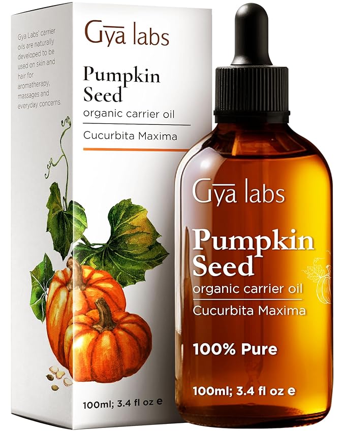 Gya Labs Organic Pumpkin Seed Oil for Hair - 100% Pure Natural Unrefined Pumpkin Carrier Oil for Skin, Face - Nourishing & Strengthening (3.4 Fl Oz)