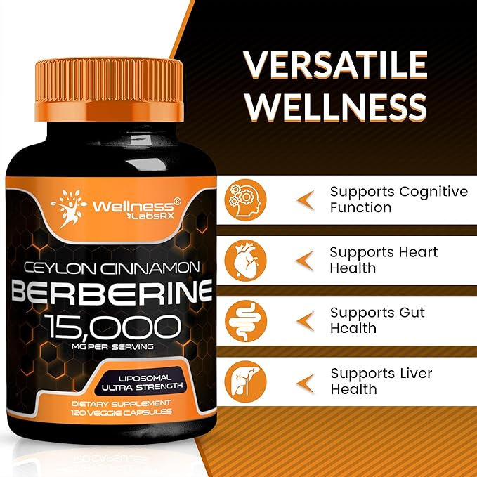 Berberine Supplement 15,000mg - Berberine with Ceylon Cinnamon, Overall Wellness Support Capsules - 120 Capsules (Pack of 1)