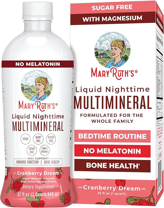 MaryRuth Organics Liquid Nighttime Multimineral | No Melatonin | Bedtime Routine | Magnesium Citrate | Calcium | Zinc | Vitamin D3| Available in 4 Flavors | Vegan | Sugar Free | Gluten Free | 32 Oz