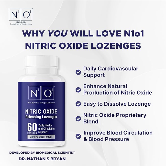 Nitric Oxide Lozenges for Heart Health Support - Dietary Supplement for Blood Flow, Oxygenation and Blood Pressure - 120 Count