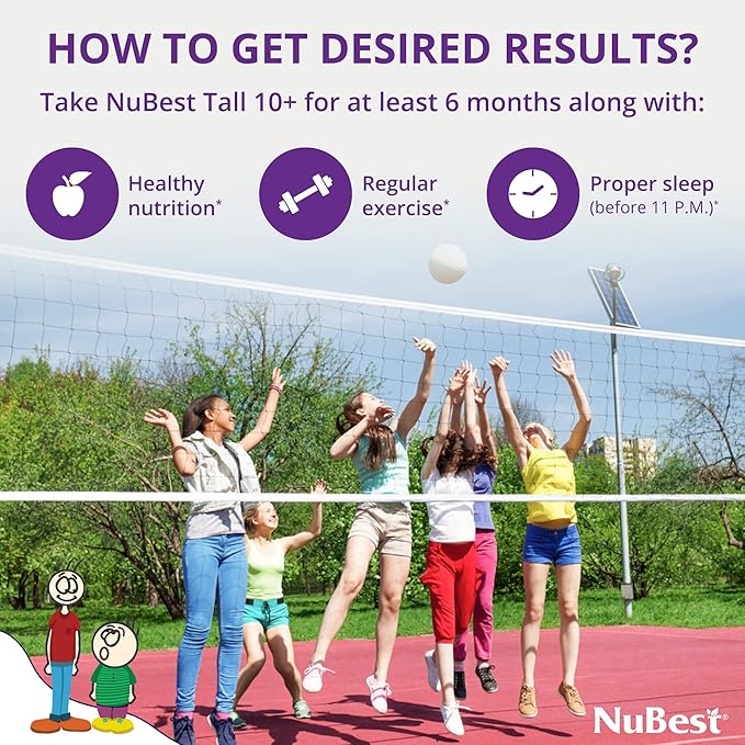 NuBest Tall 10+ Premium Bone Strength Formula, Enhanced Immunity and Overall Health for Age 10+ with Calcium, Vitamin D3, Vitamin K2, and Multivitamins | 60 Capsules | 1 Month Supply