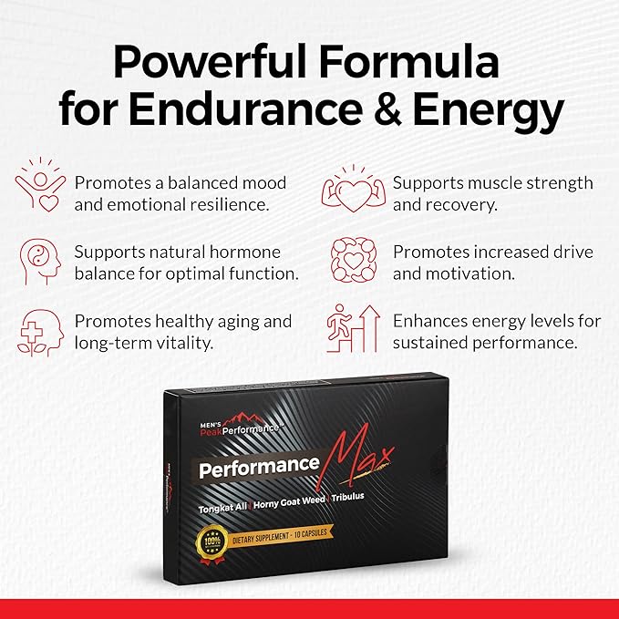 Masculinity Maximiser Supplement for Men – Energy, Endurance & Stamina Support for Improved Performance with Horny Goat Weed, Ashwagandha, Tongkat Ali & Maca – 10 Capsules