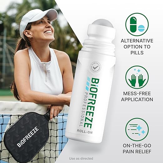 Biofreeze Professional Pain Relief Roll On, Knee & Lower Back Pain Relief, Arthritis Pain Reliever, Neck Pain Relief, Cooling Joint Pain Relief, Roll-On Menthol Gel 3 Fl Oz