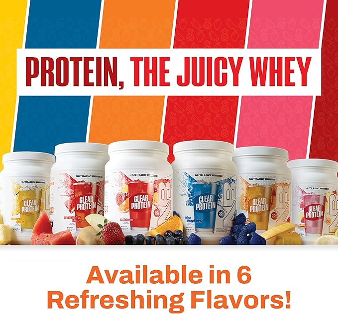 NutraBio Clear Protein Powder, Mango Mist - 20 Servings, 20g Clear Whey Protein Isolate, 0 Sugar, 0g Lactose, Refreshing Fruit Flavors, GLP1 Support - Bone Health - Muscle Post Workout Recovery