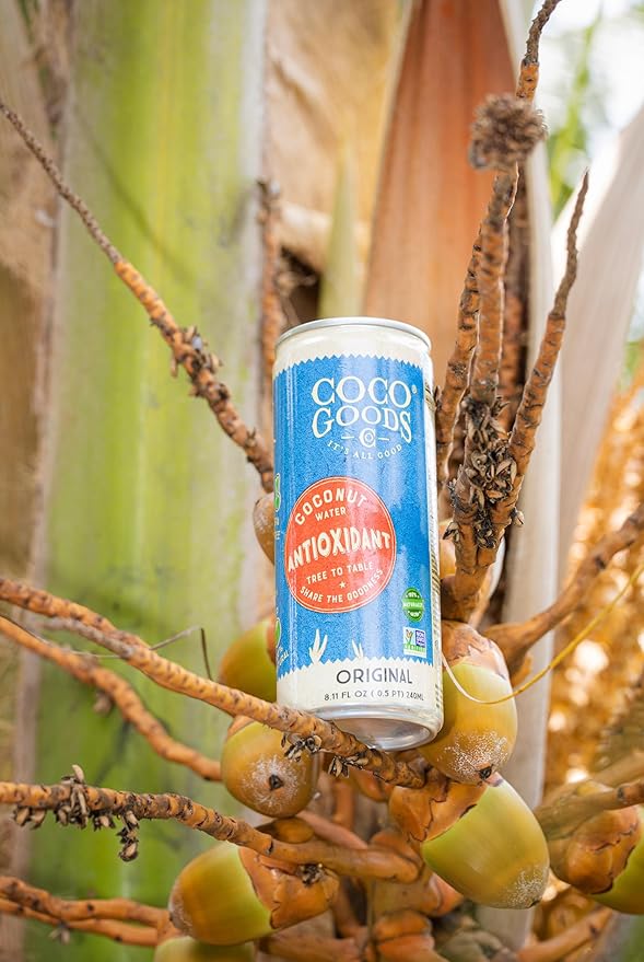 CocoGoodsCo Antioxidant Drink with Coconut Water, Original – 35mg Natural Caffeine, 0g Sugar, Naturally Sweetened, 10 Calories, with Green Coffee & Vitamin E – 8.11 fl oz Cans (12 Pack)