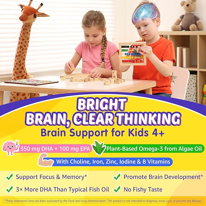 Kids Multivitamin Gummies with Omega-3 (DHA & EPA), Liposomal Multivitamin for Kids 4+ w/Vitamin D3, K2, Methylated B12, Folate, C, Probiotics, Lutein & Zeaxanthin for Brain, Immunity, Gut, Eye, 60Cts