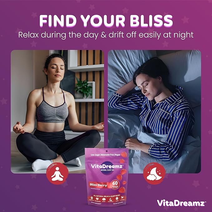 Bliss Berry Magnesium Relax & Sleep Gummies with Ashwagandha, Reishi, Tart Cherry, 5-HTP, L-Theanine | No Melatonin | Low-Sugar, Vegan, Non GMO, Berry Flavored