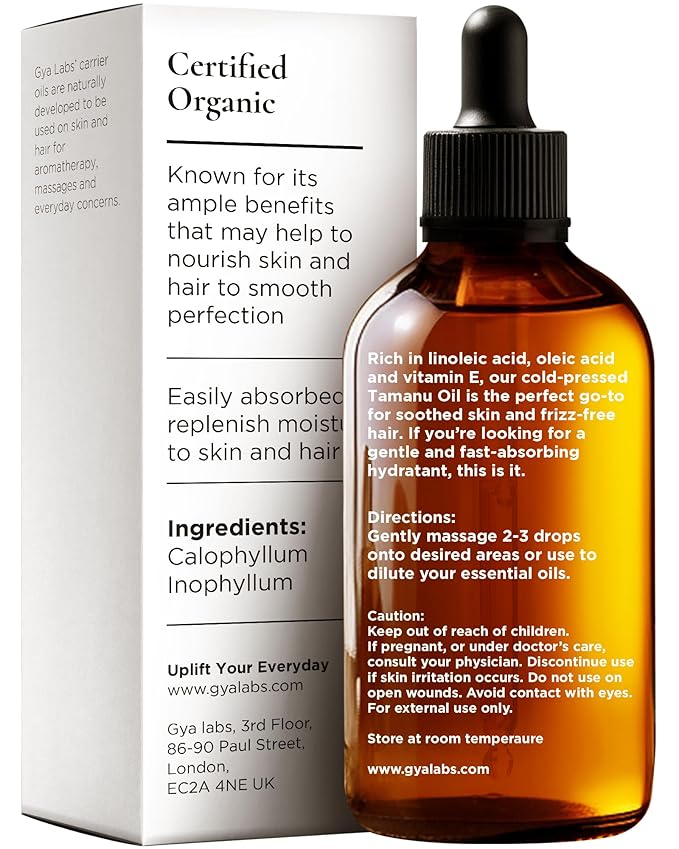 Gya Labs Organic Tamanu Oil For Skin & Face - 100% Pure Natural Unrefined Tamanu Carrier Oil for Hair - Soothing & Renewing (1 Fl Oz)