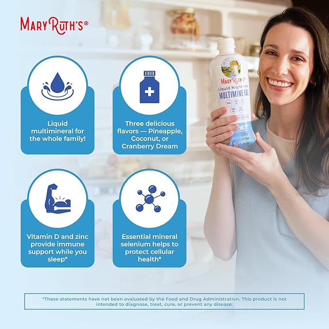 MaryRuth Organics Liquid Nighttime Multimineral | No Melatonin | Bedtime Routine | Magnesium Citrate | Calcium | Zinc | Vitamin D3| Available in 4 Flavor - Vegan | Sugar Free | Gluten Free | 15.22 Oz