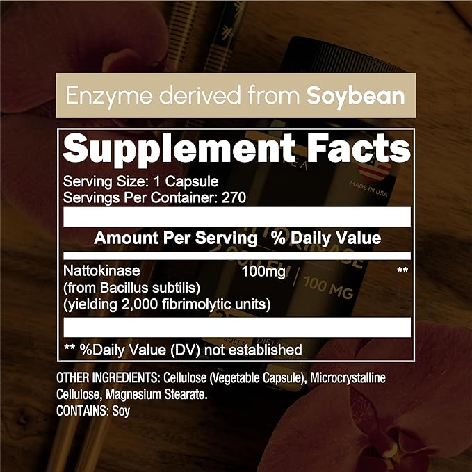 Nattokinase Supplement - 2000 FU of Enzyme - 270 Capsules of Nattokinase 100mg - Gluten Free, Non-GMO, Vegan
