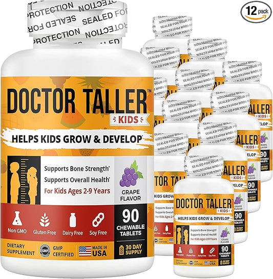NuBest Doctor Taller Kids - Support Bone Strength with Multivitamins, Multiminerals, Calcium - Premium Formula for Ages 2 to 9 - Grape Flavor - 12 Pack | 18 Months Supply