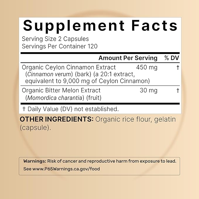 NatureBell 2 Pack Ceylon Cinnamon 9000mg Per Serving, 480 Capsules | Made with Organic Sri Lanka Ceylon Cinnamon Plus Organic Bitter Melon – Non-GMO, No Gluten