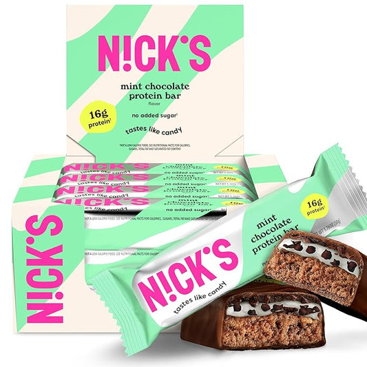 Nick’s Mint Chocolate Protein Bars – 12-Count Box | High Protein, Low Calories, Low Carbs, Keto Friendly, No Added Sugar