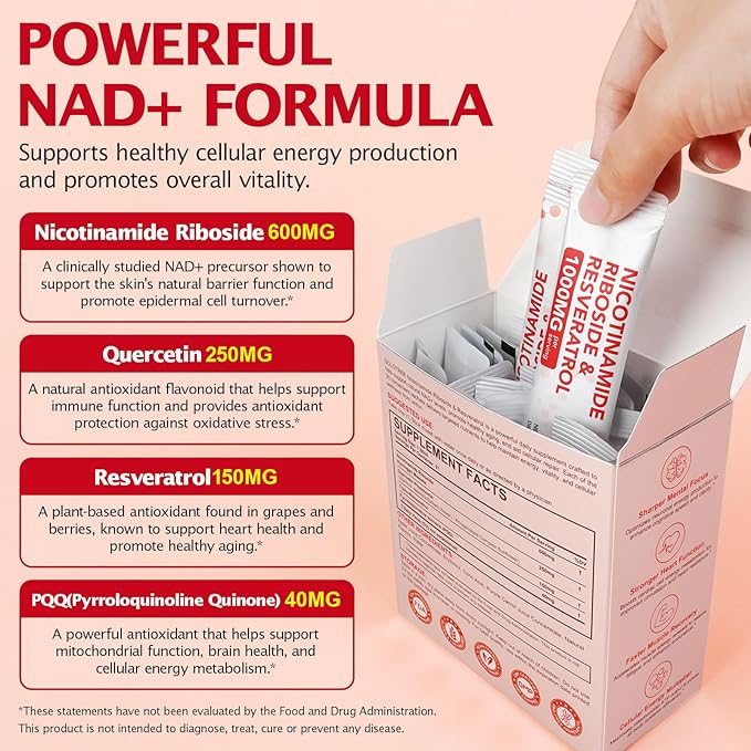 NAD+ Liquid Supplement, Premium Nicotinamide Riboside & Resveratrol, High-Potency NAD 1000mg Liquid, Boosts Cellular Energy, Concentration & Anti-Aging, Advanced NAD Supplement for Men & Women