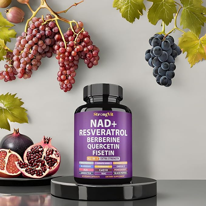 NAD Resveratrol Supplement with Berberine, Quercetin, CoQ10. Anti-Aging Formula for Women & Men. Liposomal NAD Plus, NAD+ Booster, Pure Organic Vitamin, USA (120 Capsules)