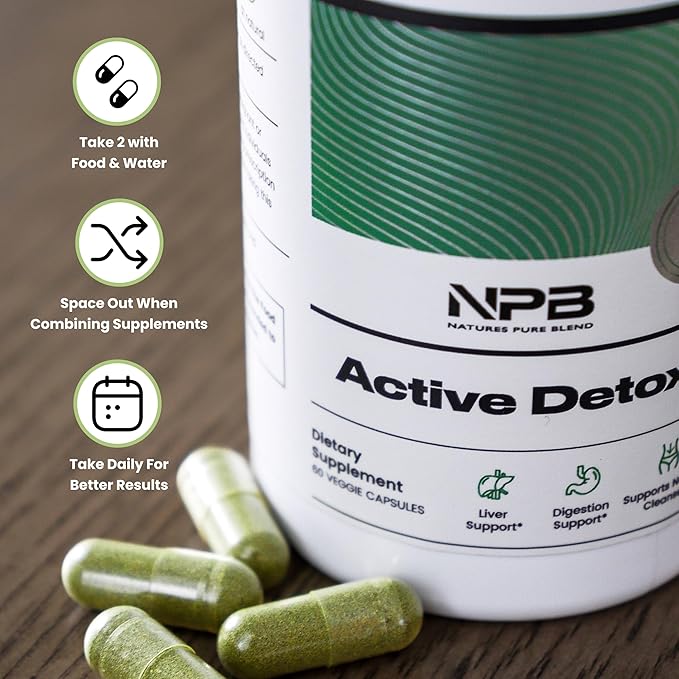 Nature's Pure Blend Active Detox Cleanse – Organic Turmeric Supplement with Apple Cider Vinegar for Digestive Support – Body Detox for Men to Promote Balance & Vitality – Green Tea & Milk Thistle