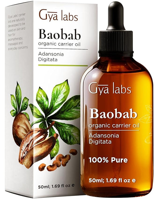Gya Labs Organic Baobab Oil for Hair, Skin & Face - 100% Pure Natural Baobab Seed Carrier Oil - Comforting & Nourishing (1.69 Fl Oz)