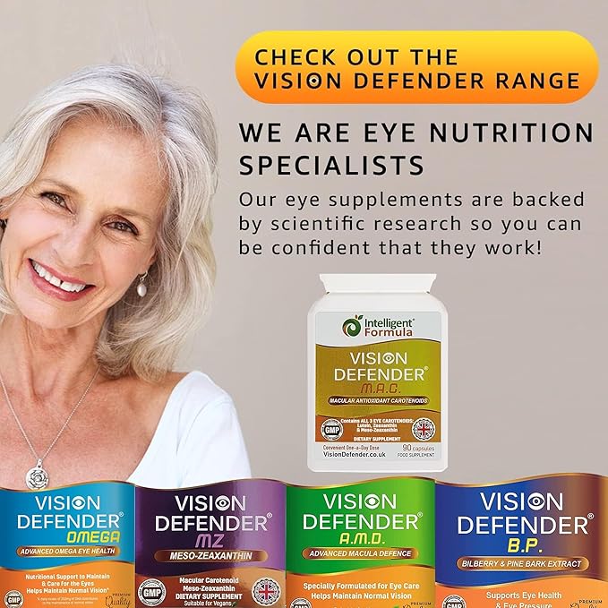 Vision Defender MAC Eye Supplement: Lutein, Zeaxanthin & Meso-Zeaxanthin Triple Antioxidant Carotenoids for Eye Health and Eyesight (90 Capsules/One Capsule Daily) Made in UK