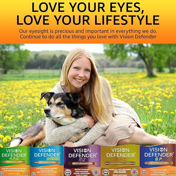 Vision Defender MAC Eye Supplement: Lutein, Zeaxanthin & Meso-Zeaxanthin Triple Antioxidant Carotenoids for Eye Health and Eyesight (90 Capsules/One Capsule Daily) Made in UK