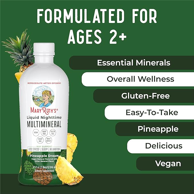 MaryRuth Organics Liquid Nighttime Multimineral | NO Melatonin | Magnesium Citrate | Calcium | Zinc | Vitamin D3| Available in 4 Flavors | Vegan | Sugar Free | Gluten Free | 32 Oz