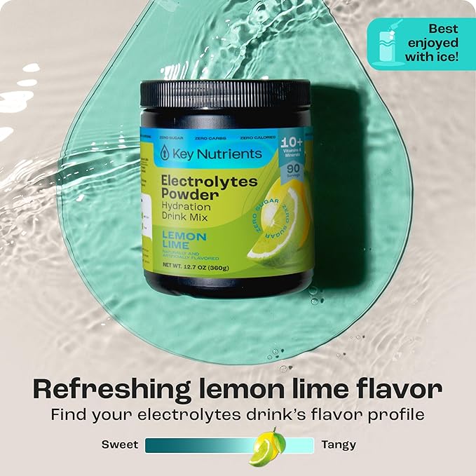 KEY NUTRIENTS Multivitamin Electrolytes Powder No Sugar - Refreshing Lemon Lime Electrolyte Powder - Endurance & Energy Supplement - Hydration Powder - No Calories - 90 Servings - Made in USA