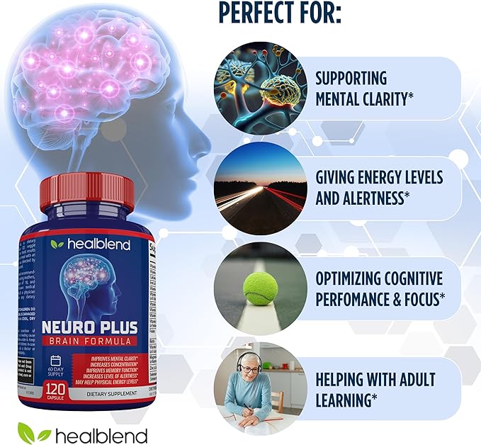 Neuro Plus Brain & Focus Formula - Nootropic Brain Booster Supplement, Supports Brain Health, Mental Clarity & Focus - Enhances Concentration & Mental Energy – 120 Capsules (1)