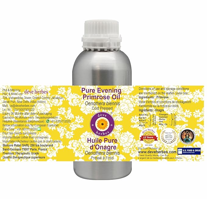 Deve Herbes Pure Evening Primrose Oil (Oenothera biennis) Cold Pressed 300ml (10 oz)
