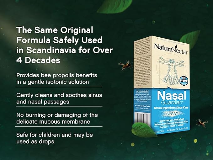 NaturaNectar Bee Propolis Nasal Spray Saline Sinus Rinse & Relief | Pure Brazilian Propolis & Ingredients | Gentle & No Burning Sensation | Nasal Guardian | Ethical Beekeeping | 1 FL Oz | 3 Pack