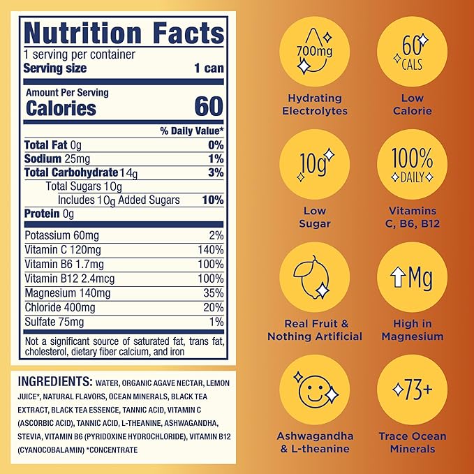 Leisure Hydration - Half and Half with Ggiata Delicatessen [Electrolyte Refresher - 16oz Cans, 12pk] - Half Lemonade Half Black Tea Hydration Drink, Packed w/ Magnesium & Ashwagandha For Mood & Stress Support