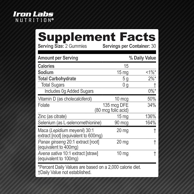 Iron Labs Nutrition Testo Gummies for Men (60 Gummies) - High Strength Booster for Men - Mixed Berry Flavor - Features Maca, Ginseng, Zinc and Selenium - Sugar Free & Vegan Suitable