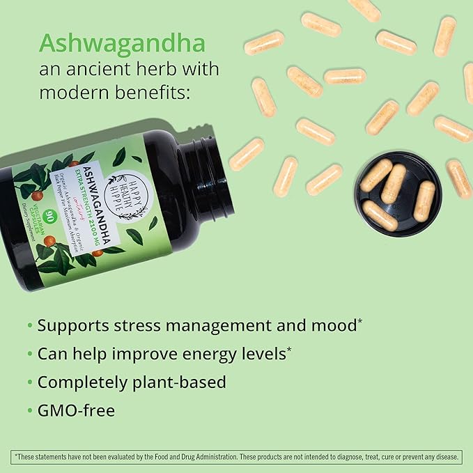 Organic Ashwagandha Capsules 2100mg – Stress Relief Supplement – Extra Strength, 100% Herbal, Energy, Mood & Cortisol Manager, Includes Black Pepper for High Absorption – Non-GMO, 90 Ct