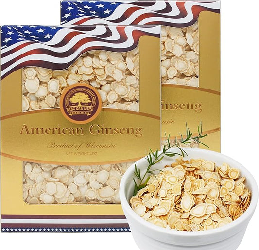 2 Boxes of American Ginseng Slices from Wisconsin,American Wisconsin Ginseng Slices Root for Tea, Energy for Men Women Mental Health Boosts Immunity, Gluten Free, 花旗參/西洋參Small Round 2Boxes of 4oz, 8oz