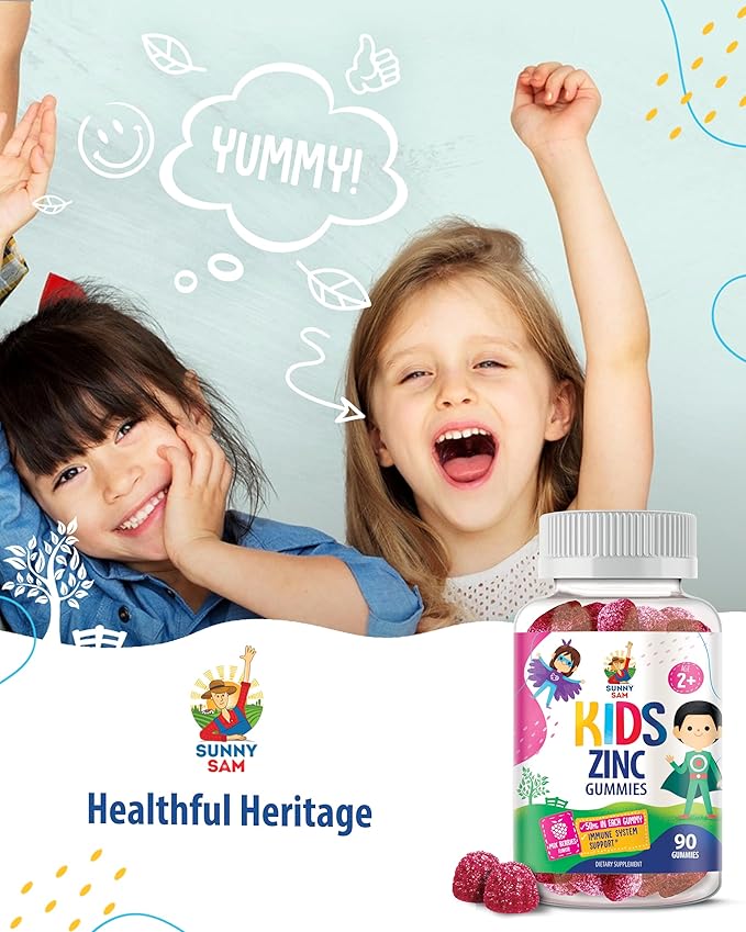 Zinc Gummies for Kids - Chewable Zinc Gummy Supplement for Children Immune Support - Low Sugar Natural Antioxidant Non-GMO Vitamin Chewables for Toddlers & Teens - 90 Gummies