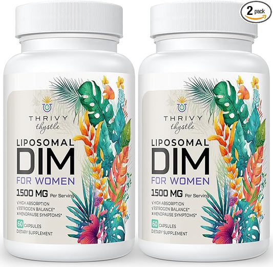 Liposomal DIM Supplement - 1500 mg Women DIM Supplement - Estrogen Supplements Contain Vitamin E, Evening Primrose, Black Cohosh, Omega-3 Fatty Acids (2 Pack)