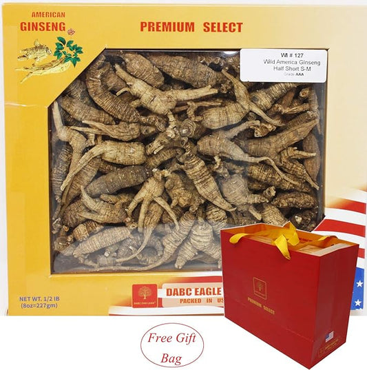 8OZ=227g/Box American Wild Ginseng 15~20 Years, Wisconsin Whole Ginseng Root Hand-Selected | 美国威斯康辛州野生西洋参 花旗参 野泡参 短圆中号 |Cultivated American Wisconsin Ginseng WI 127# 8OZ/Box