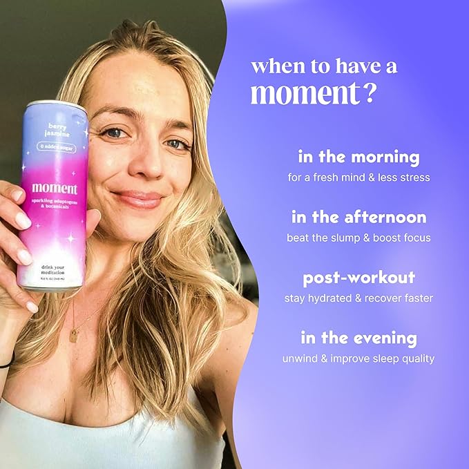 Moment Botanical Soda Soft Drink (Shark Tank) - SPARKLING Drinks | Berry Blast | L-Theanine & Ashwagandha for Calm & Clarity | 0 Added Sugar 0 Caffeine | 12-pack