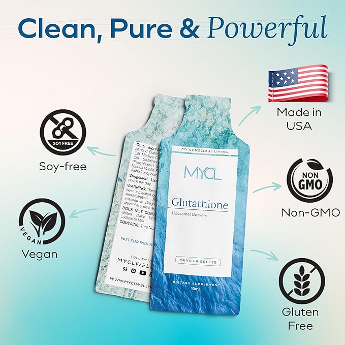 Liposomal Glutathione Supplement Squeeze Packs – Vitamin E and MCT Oil – Skin, Hair and Nail Health– High Absorption - Vanilla Almond – 30 Single-Serve Packets