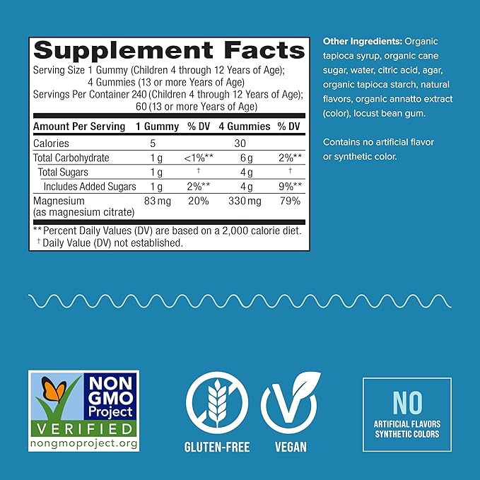 Natural Vitality Calm, Magnesium Citrate Supplement, Stress Relief Gummies, Supports a Healthy Response to Stress, Gluten Free, Vegan, Orange, 240 Gummies