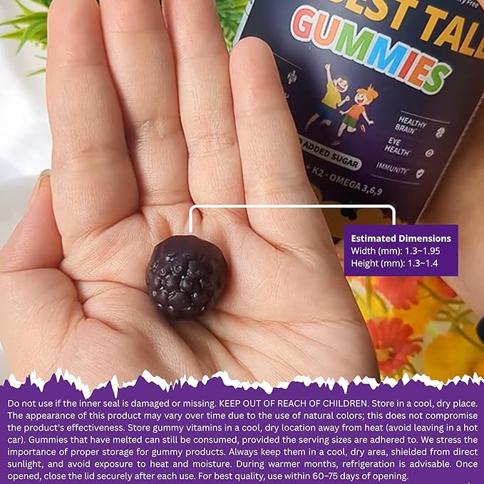 NuBest Tall Gummies for Kids Age 2+ & Teens | Bone Strength, Immunity, Digestive Health with Calcium, Vitamin D3, K2, B Complex, Magnesium, Zinc | 20+ Vitamins Berries Gummies, No Added Sugar